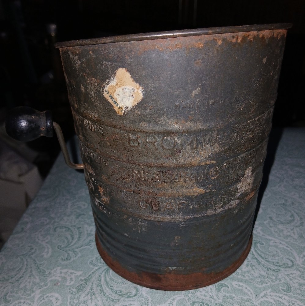 Antique rustic kitchen tools Bromwell's Measuring sifter, 5 cups